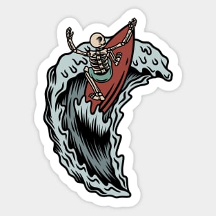 Retro Surfing Skeleton Sticker